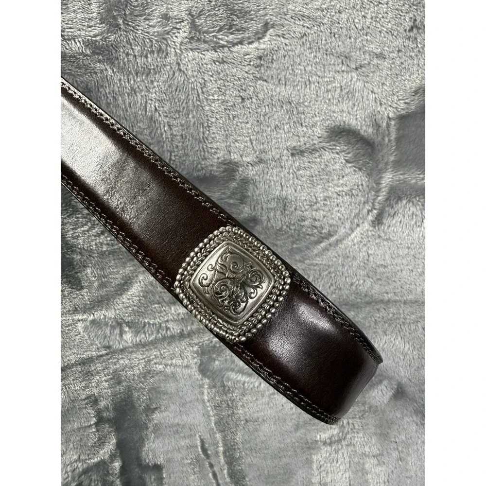 Vintage Leather Brighton Concho Belt Brown With Silver  Ornaments